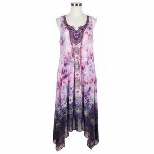 World Unity Dress 1X Plus Purple Tie Dye Boho‎ Fairy Sharkbite Crochet Paisley
